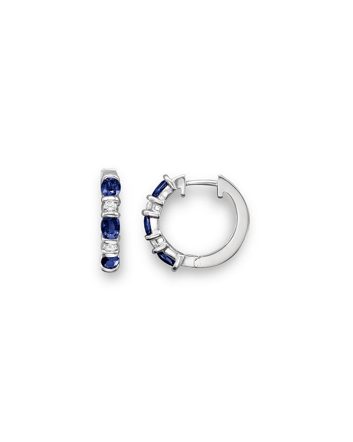 Bloomingdale's - Blue Sapphire and Diamond Hoop Earrings in 14K White Gold&nbsp;- 100% Exclusive