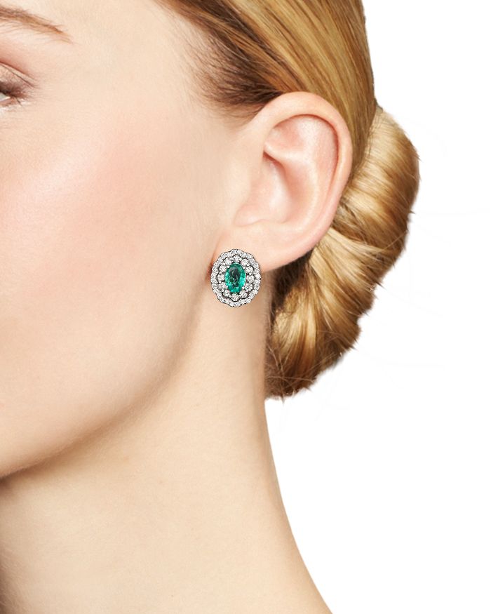 Shop Bloomingdale's Emerald And Diamond Oval Stud Earrings In 14k White Gold - 100% Exclusive In Green/white