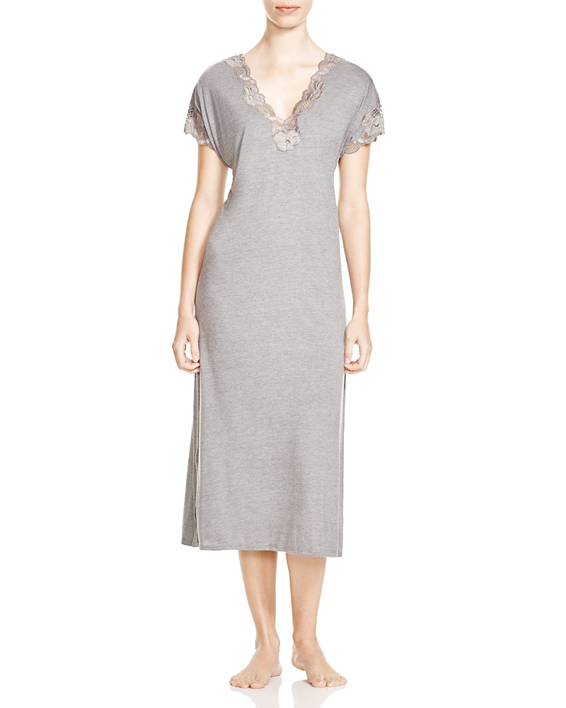 Natori 'zen' Short Sleeve Nightgown In Heather Grey