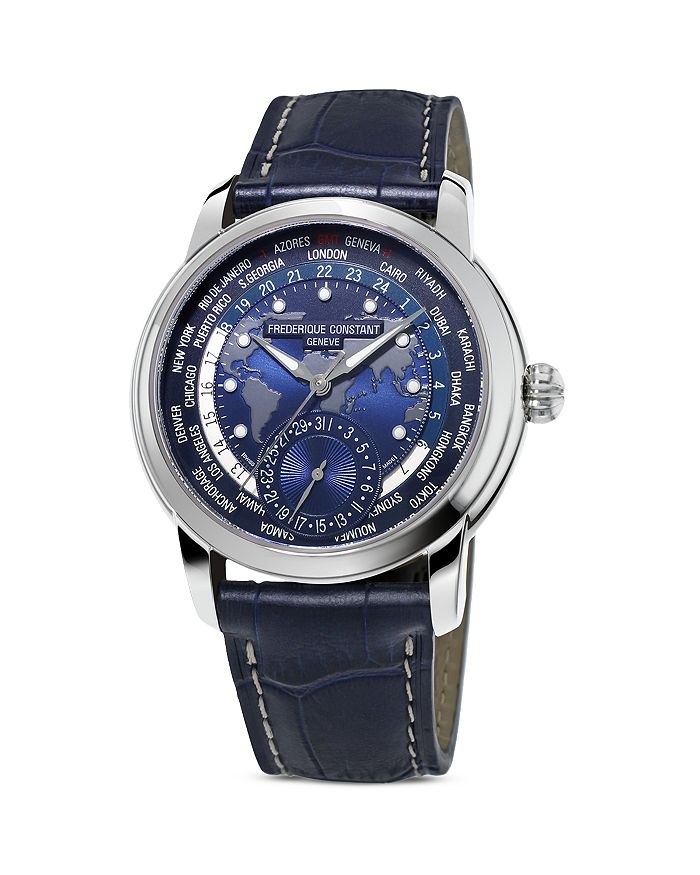 Shop Frederique Constant Worldtimer Manufacture Watch, 42mm In Navy