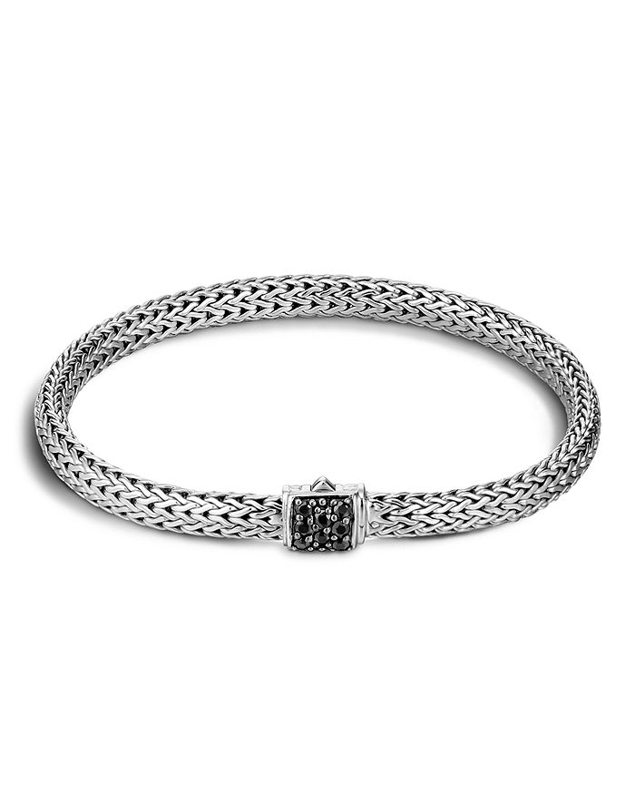 Shop John Hardy Classic Chain Sterling Silver Lava Extra Small Bracelet With Black Sapphire In Black/silver