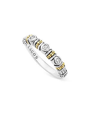 Lagos Sterling Silver Three Diamond Stacking Ring with 18K Gold Stations