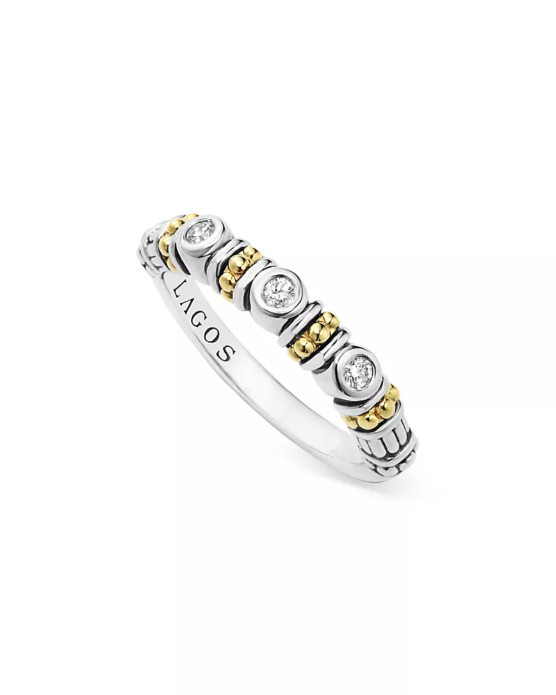 Lagos Sterling Silver Three Diamond Rittenhouse Stacking Ring with 18K Gold Stations