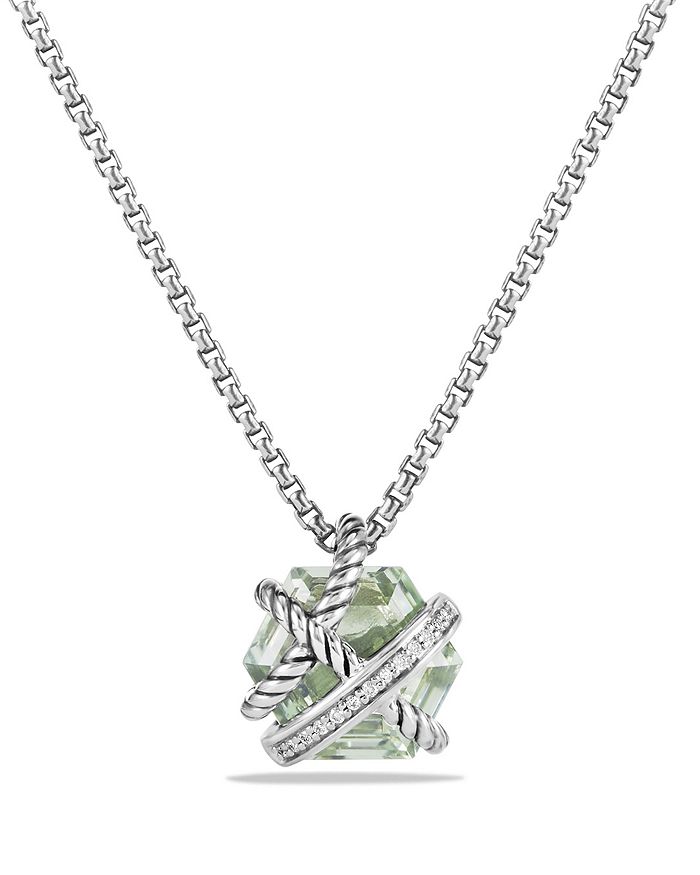 DAVID YURMAN CABLE WRAP NECKLACE WITH PRASIOLITE AND DIAMONDS, 10MM,N11345DSSAPLDI17