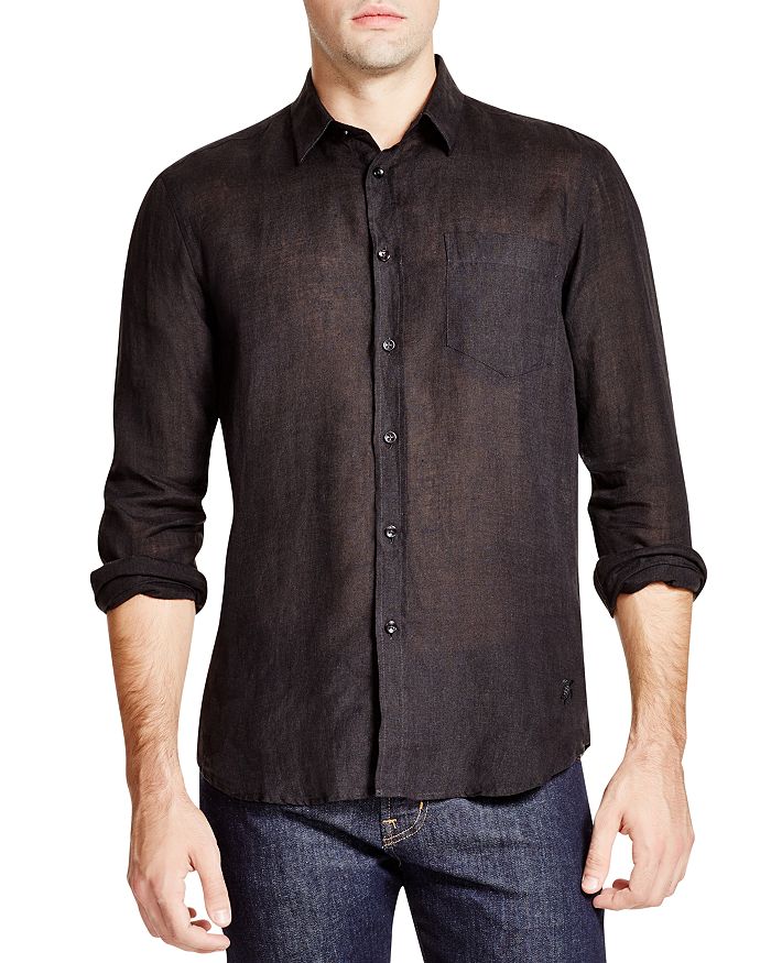 Shop Vilebrequin Regular Fit Long Sleeve Linen Button Down Shirt In Black