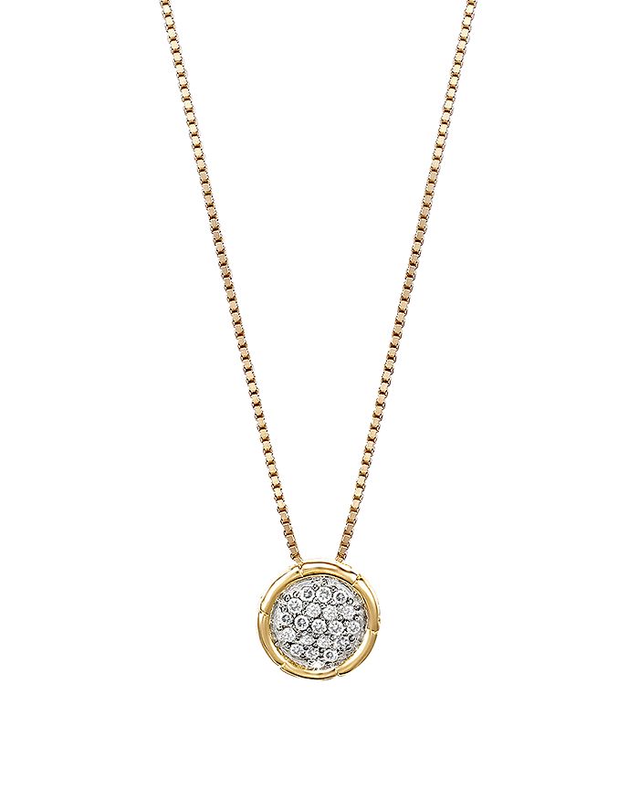 JOHN HARDY BAMBOO 18K GOLD AND DIAMOND PAVE SMALL ROUND PENDANT NECKLACE, 16,NGX54811DIX16-18