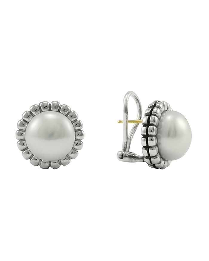 Shop Lagos Sterling Silver Fluted Freshwater Pearl Earrings In White/silver