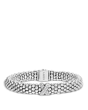 Lagos Sterling Silver Caviar Diamond X Rope Bracelet