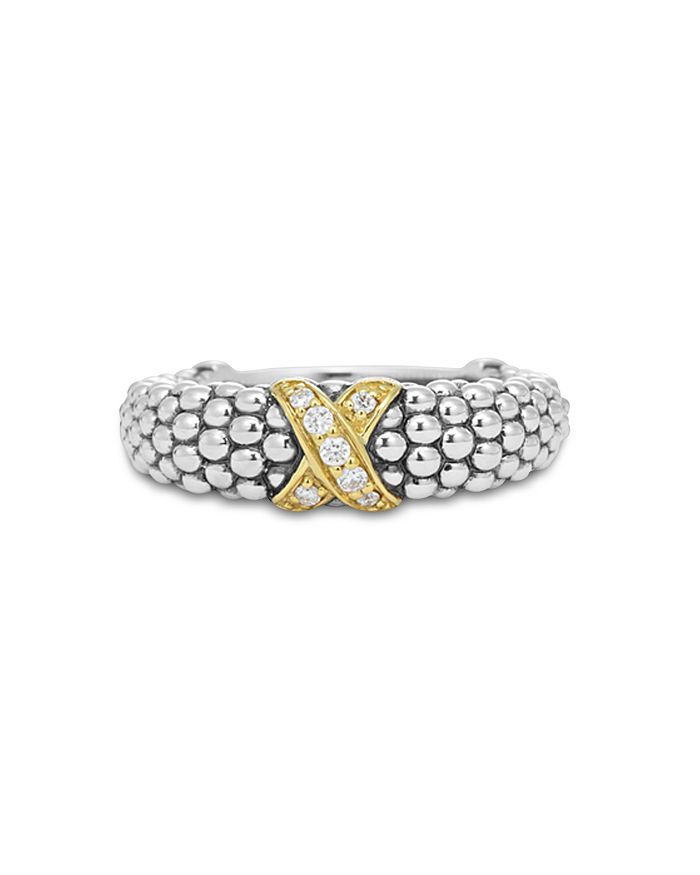 Shop Lagos 18k Gold & Sterling Silver Embrace Collection Diamond Caviar Ring In White/gold