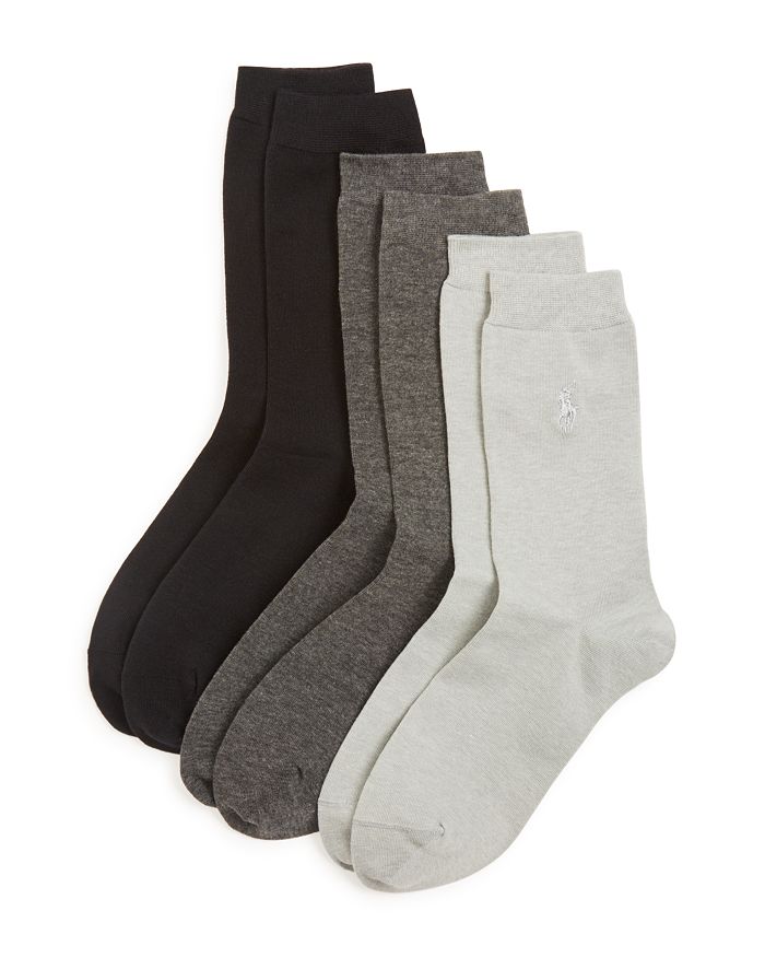 Polo Ralph Lauren Classic Flat Knit Socks, Set Of 3 In Charcoal