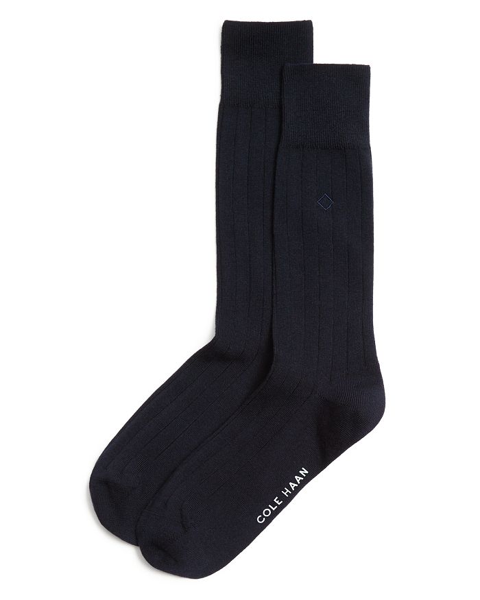 Shop Cole Haan Ribbed Dress Socks In Navy