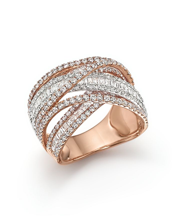 Bloomingdale's Diamond Crossover Ring In 14k White And Rose Gold, 2.60 Ct. T.w. - 100% Exclusive In White/rose