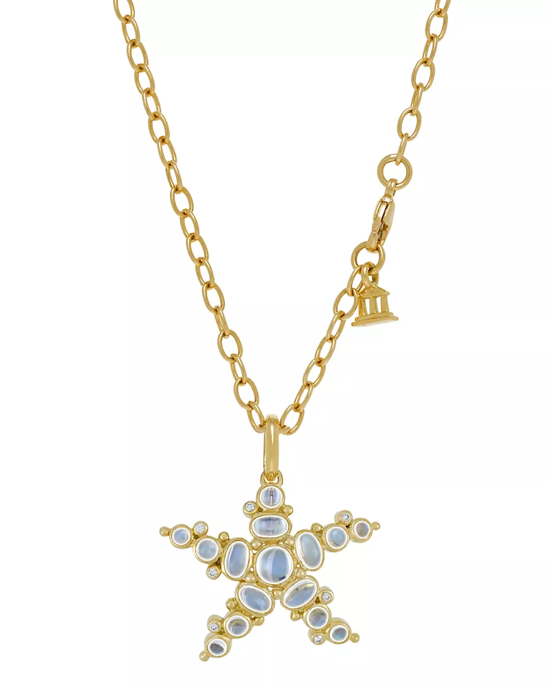 Temple St. Clair 18K Yellow Gold Medium Sea Star Pendant with Royal Blue Moonstone and Diamonds