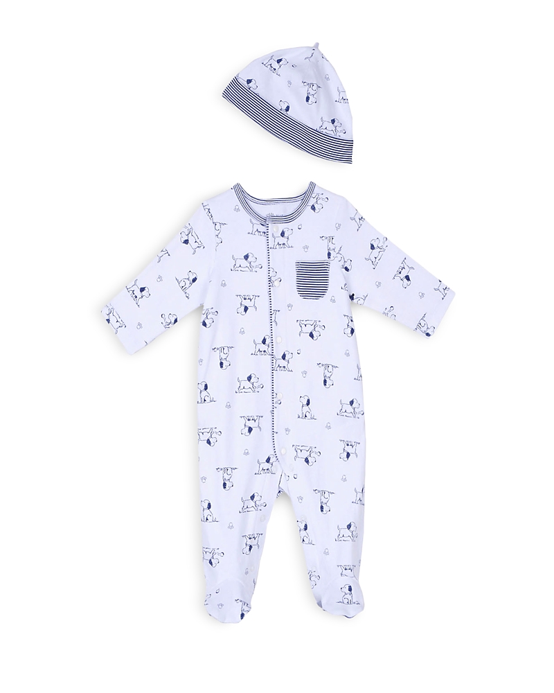Little Me Boys' Puppy Print Footie & Hat Set - Baby In Medieval Blue/white