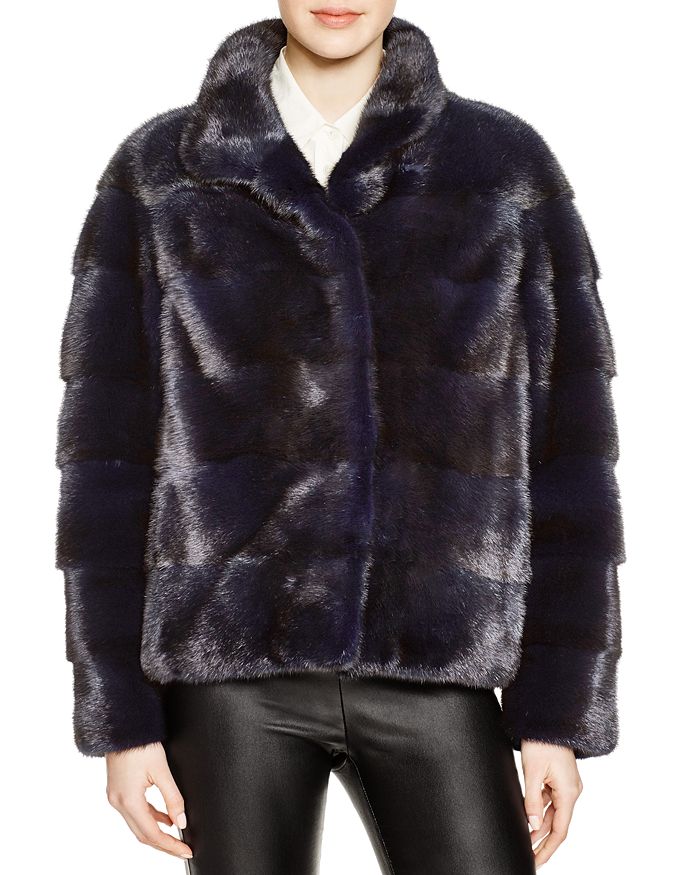 Maximilian Furs Maximilian Grooved Mink Fur Coat In Dark Blue