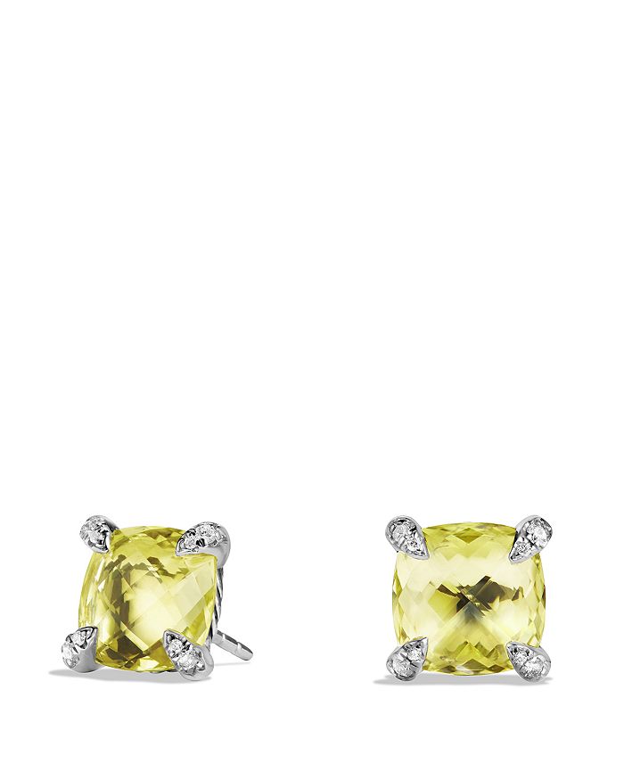 David Yurman Chatelaine Earrings With Lemon Citrine And Diamonds In Yellow/silver
