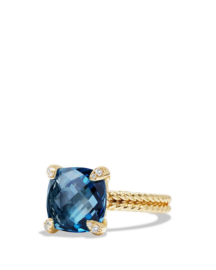 DAVID YURMAN CHATELAINE RING WITH HAMPTON BLUE TOPAZ AND DIAMONDS IN 18K GOLD,R12643D88AIBDI6
