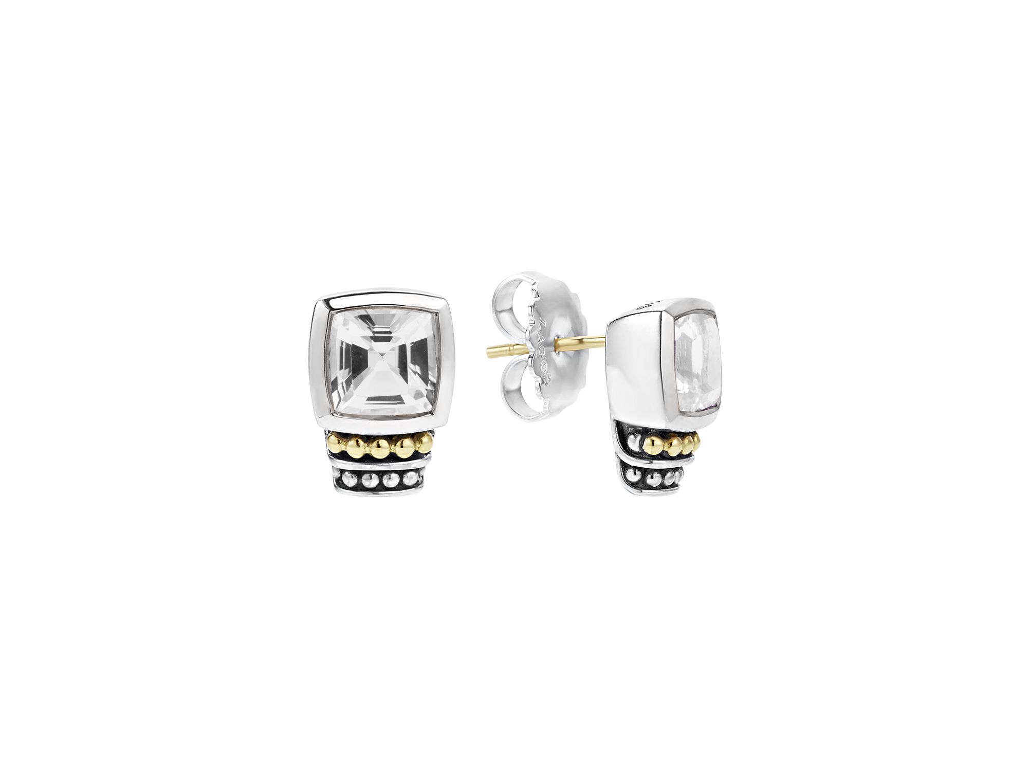 18K Gold and Sterling Silver Caviar Color Gemstone Stud Earrings — Image 4