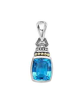 LAGOS - 18K Gold and Sterling Silver Caviar Color Pendant with Swiss Blue Topaz