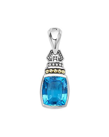 LAGOS - 18K Gold and Sterling Silver Caviar Color Pendant with Swiss Blue Topaz
