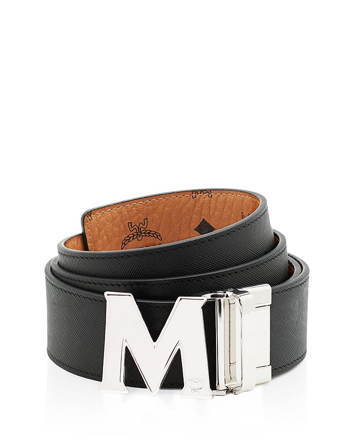 Shop Mcm Men's Claus Reversible Belt In Cognac/silver