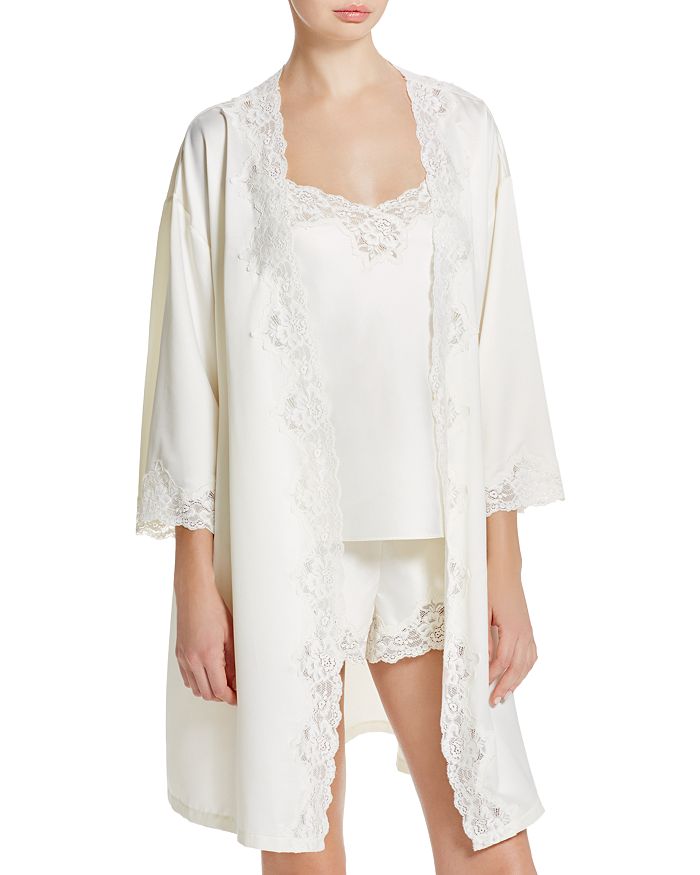 Icollection Women's Charlotte Satin and Lace Short Robe