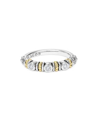 LAGOS Sterling Silver Three Diamond Rittenhouse Stacking Ring with 18K Gold Stations