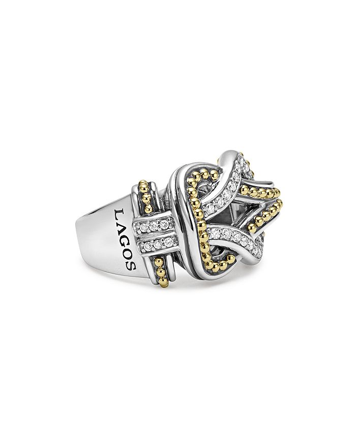 Shop Lagos Sterling Silver And 18k Gold Newport Diamond Ring In Silver/gold