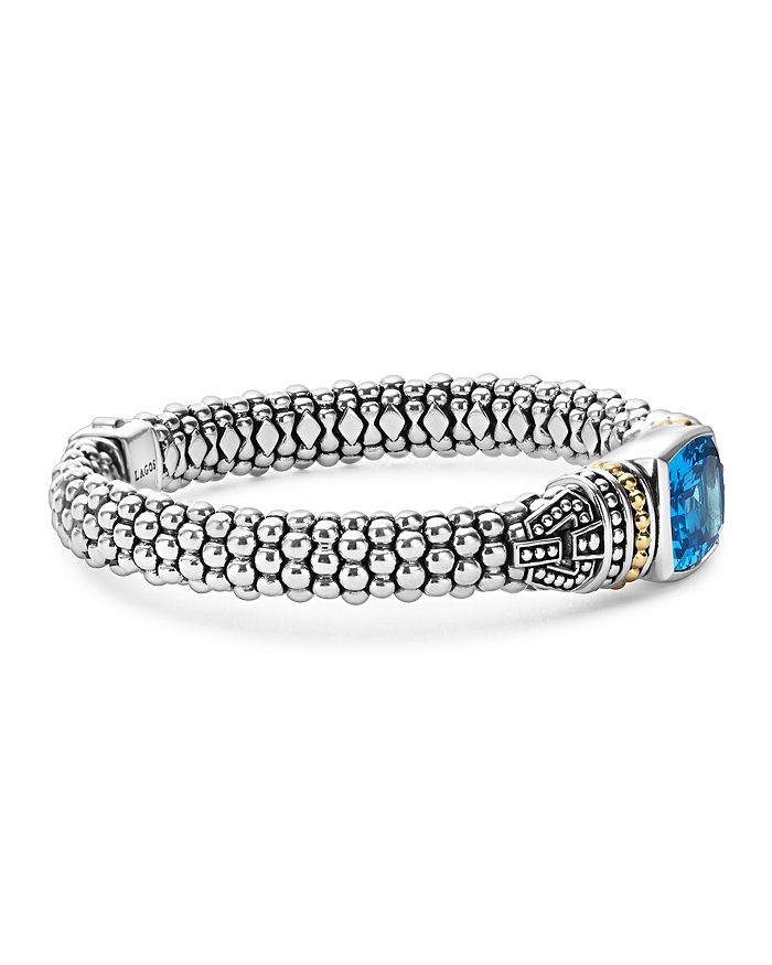 Lagos 18k Gold And Sterling Silver Caviar Color Bracelet With Swiss Blue Topaz In Swiss Blue Topaz