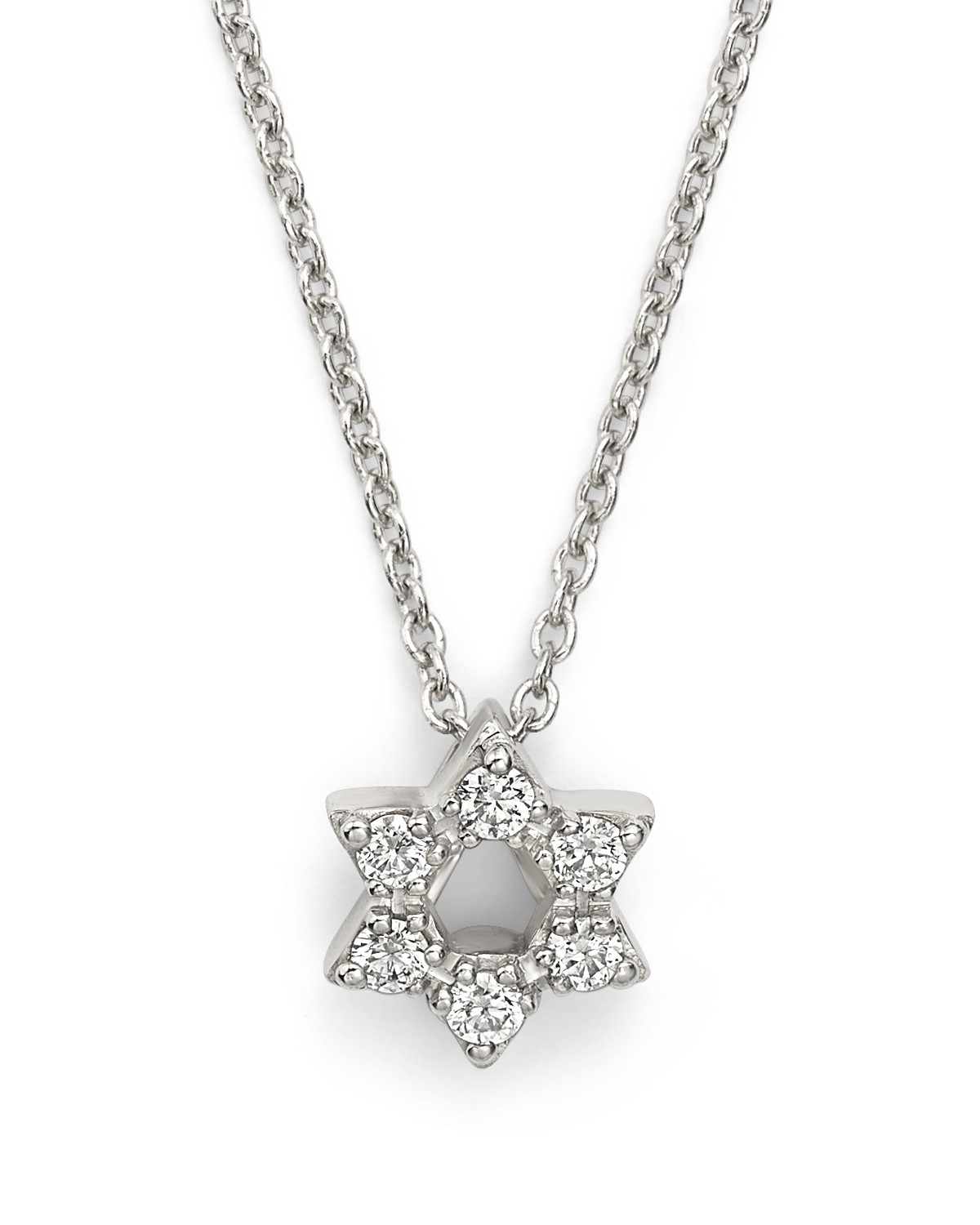18K White Gold Star of David Pendant Necklace with Diamonds, 16"-18"
