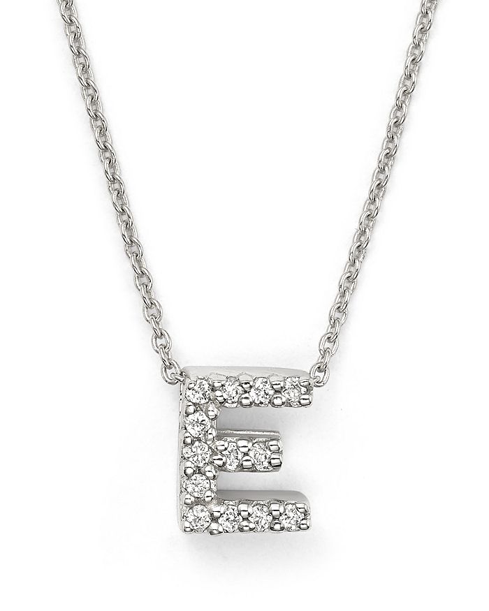 Roberto Coin 18k White Gold "love Letter" Initial Pendant Necklace With Diamonds, 16" In E