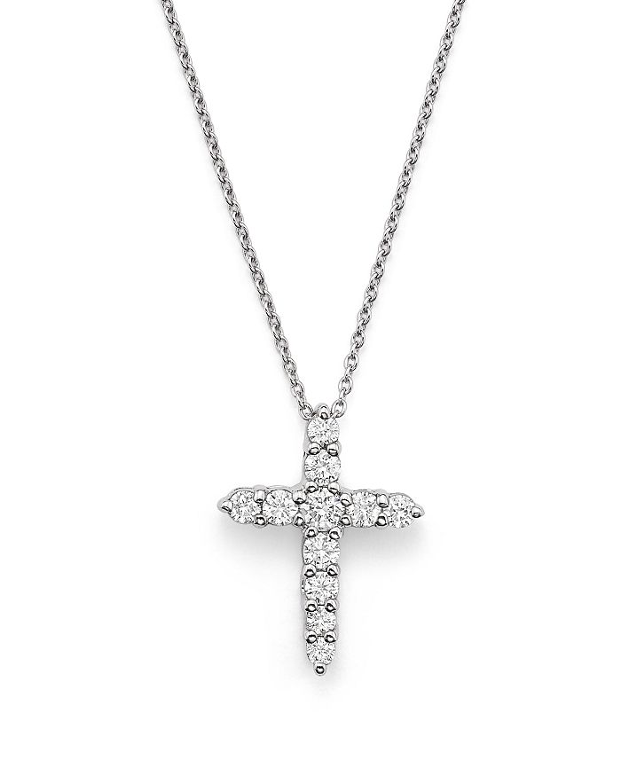 Shop Roberto Coin 18k White Gold Cross Pendant Necklace With Diamonds, 16