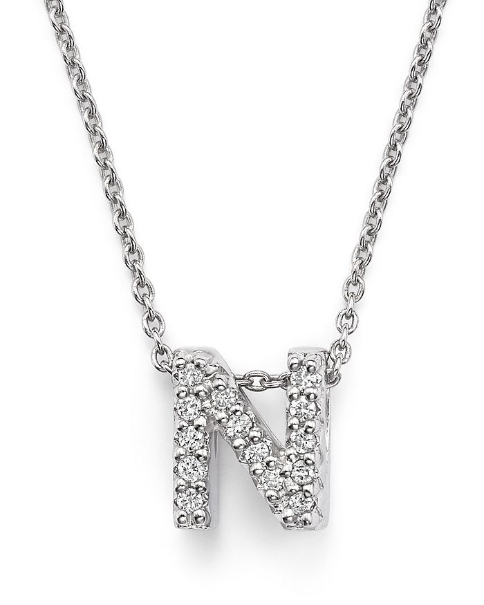 Roberto Coin 18k White Gold "love Letter" Initial Pendant Necklace With Diamonds, 16"