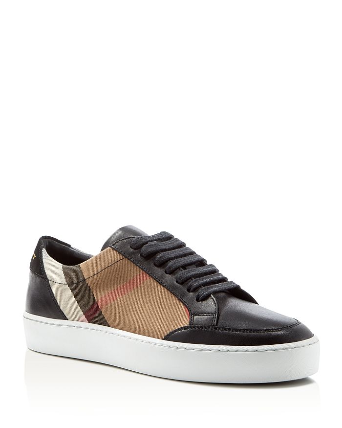 Burberry Sneaker In Leather And House Check Motif In Black