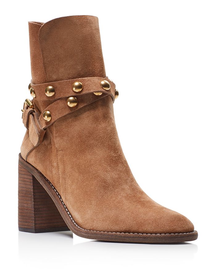 See by Chlo Women s Janis Suede Studded Strap High Heel Booties
