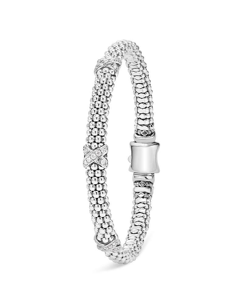 Lagos Sterling Silver X Collection Rope Bracelet With Diamonds In White/silver