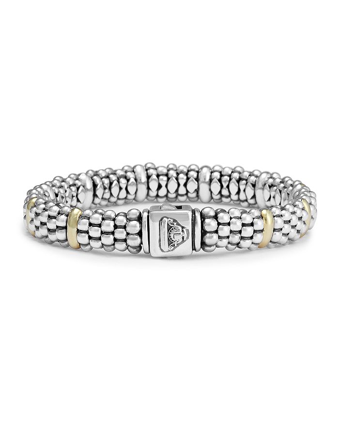 Lagos Sterling Silver Caviar Rope Bracelet With 18k Gold In Silver/gold
