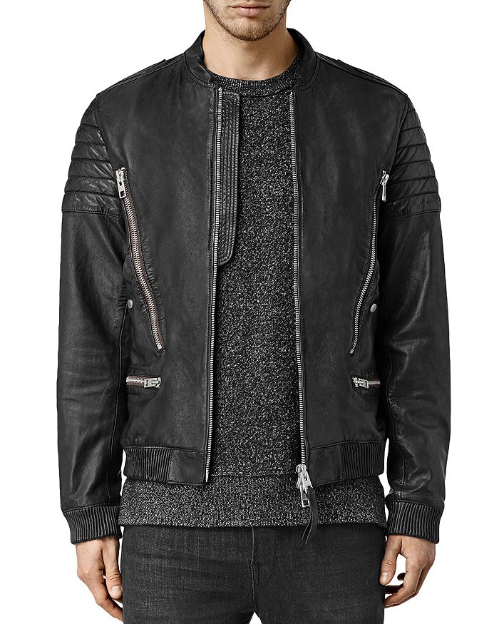 ALLSAINTS Sanderson Leather Regular Fit Moto Bomber Jacket | Bloomingdale's