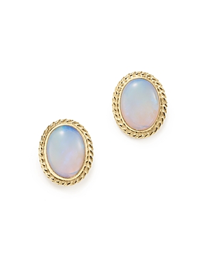 Photos - Earrings Opal Bezel Set Small Stud  in 14K Yellow Gold - 100 Exclusive 01-4