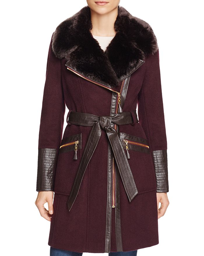 Faux Fur Trim Asymmetrical Coat
