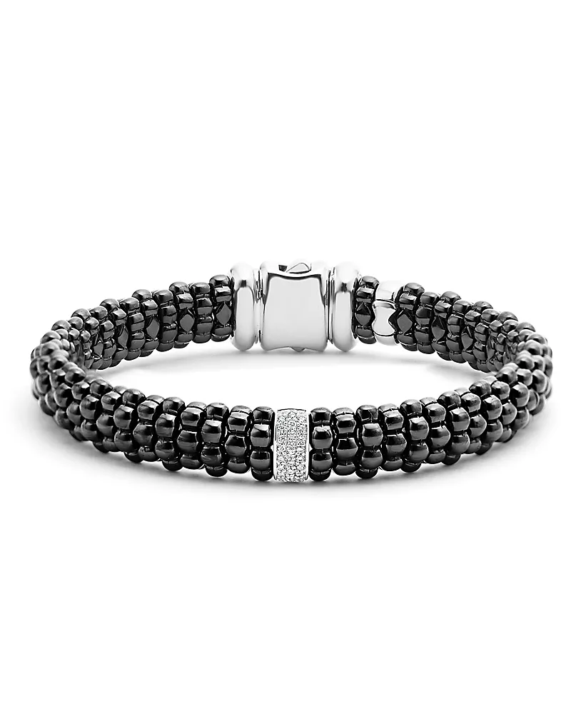 Lagos Black Caviar Ceramic Bracelet with Sterling Silver and 1 Diamond Bar
