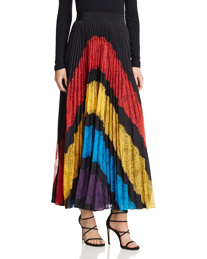 Alice and Olivia Romona Lace Panel Pleated Maxi Skirt | Bloomingdale's