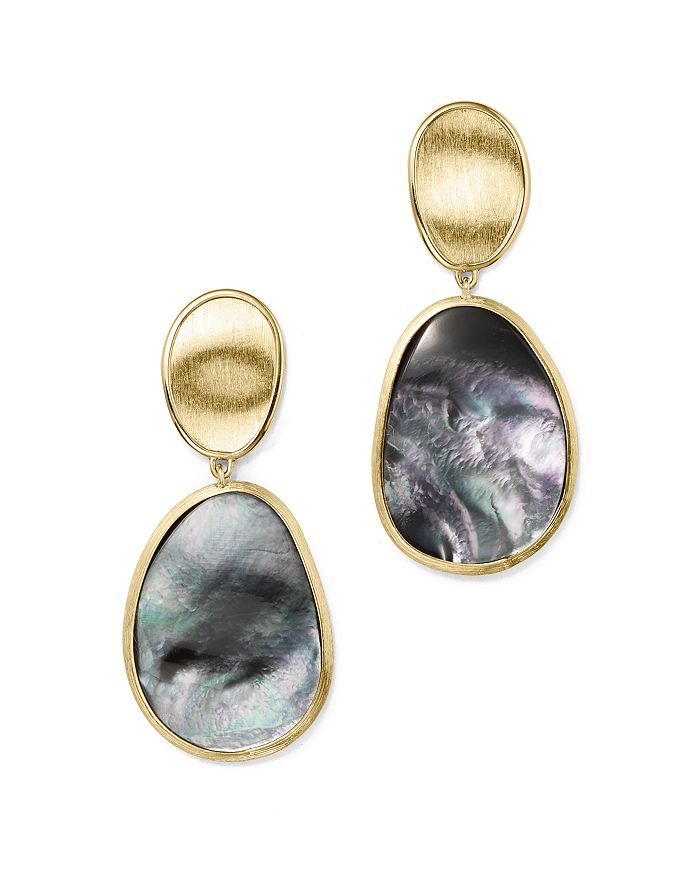 MARCO BICEGO 18K YELLOW GOLD LUNARIA BLACK MOTHER-OF-PEARL DOUBLE DROP EARRINGS,OB1403-MPB-Y