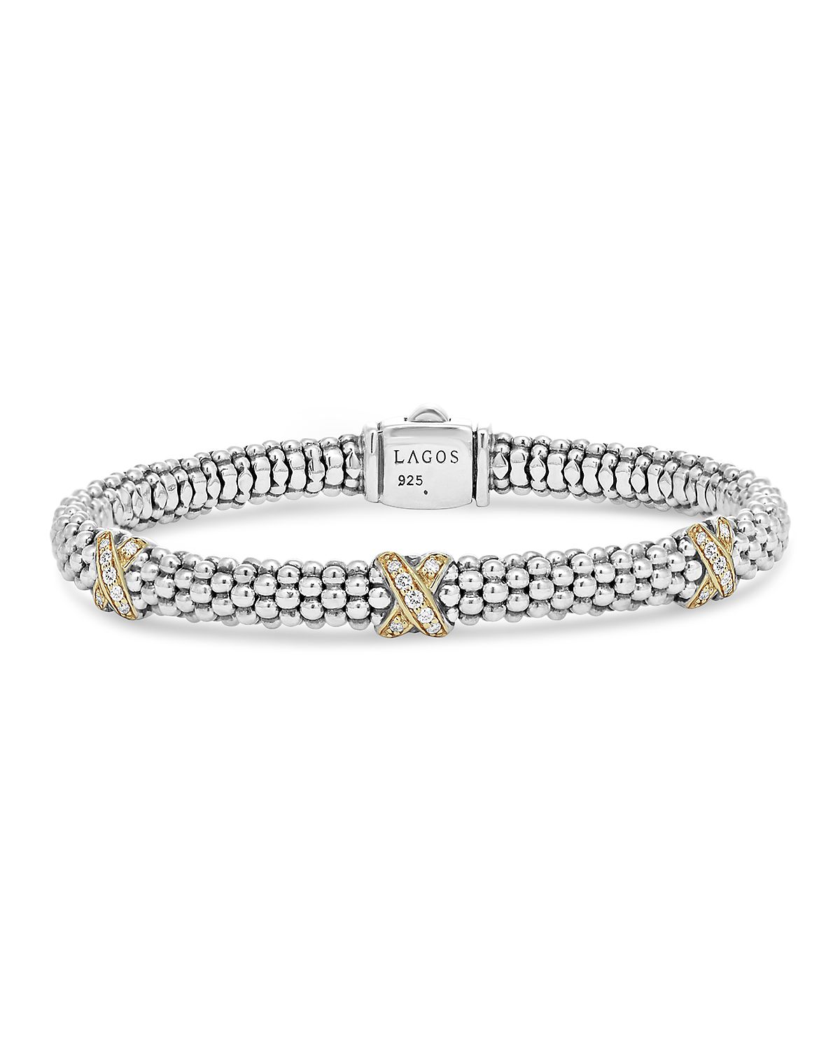 Lagos 18K Gold & Sterling Silver Embrace Collection Diamond Rope Bracelet, 6mm