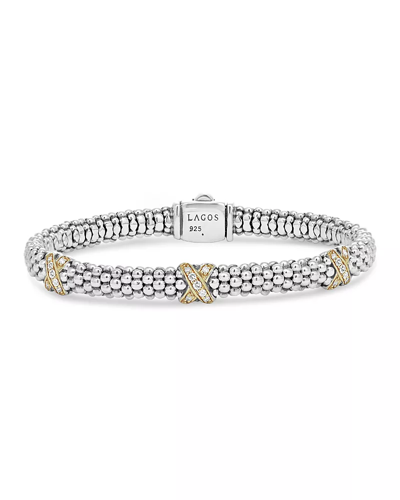 Lagos 18K Gold & Sterling Silver Embrace Collection Diamond Rope Bracelet, 6mm