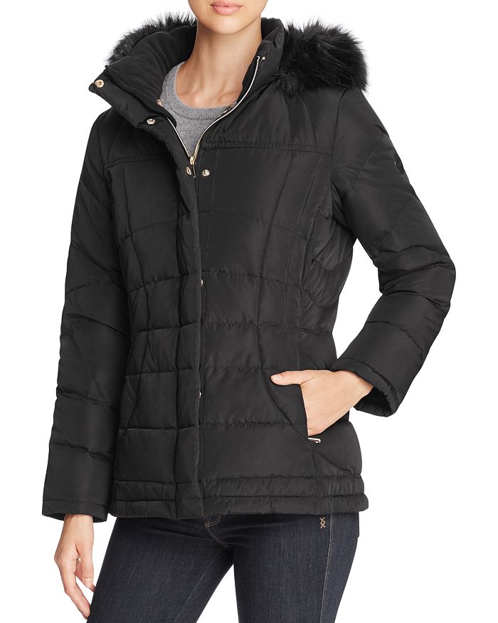 Calvin klein women's puffer long on sale coat with faux fur trimmed hood
