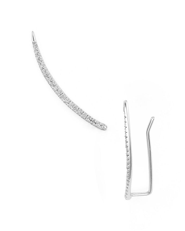 Adina Reyter Diamond Pave Curve Wing Threader Earrings In Silver