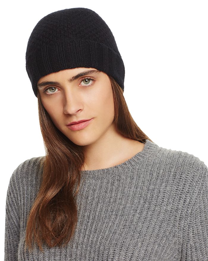 C By Bloomingdale's Waffle Knit Cashmere Hat - 100% Exclusive In Black