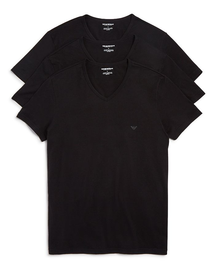 Shop Emporio Armani Pure Cotton V-neck T-shirts - Pack Of 3 In Black