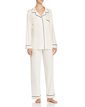Eberjey Gisele Printed Relaxed Jersey Knit Short Pajamas In Ivory/navy